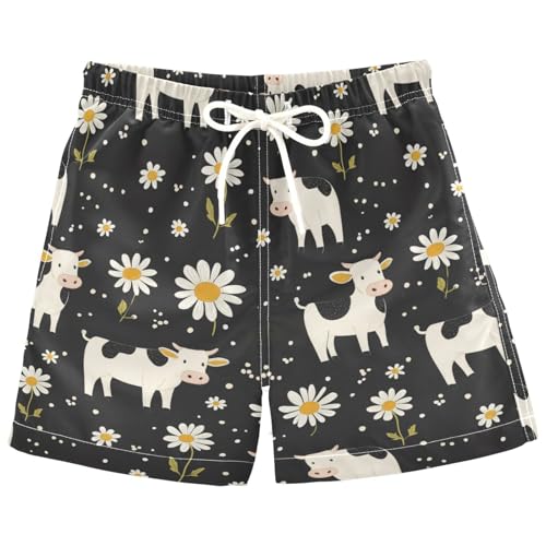 Cows Meadow Star Boys Swim Trunks Farm Highland Cattle Toddler Beach Board Shorts Baby Summer Bathing Suit L