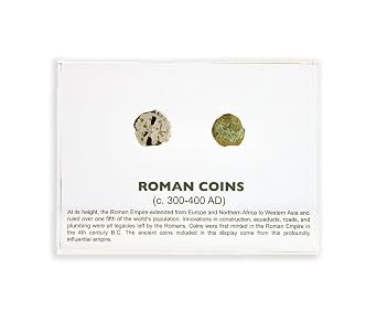 Authentic Roman Coins, Set of 2, Each Display is Unique, Ancient Coins from The Roman Empire, Encased in Crystal-Clear Lucite Acrylic, Handmade in The USA, for Display or Education Purposes