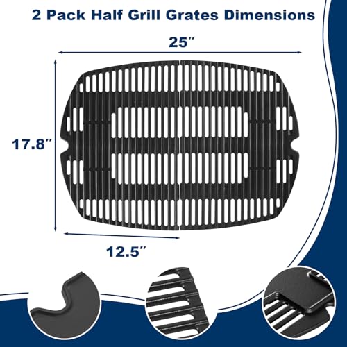 Image of LS'BABQ Grill Replacement Parts Kit for Weber Q300 Q320 Q3000 Q3200 Gas Grills, 7646 Cast Iron Cooking Grates and 65032 Grill Burner for Weber 424001 426001 57060001 586002 Grills Models