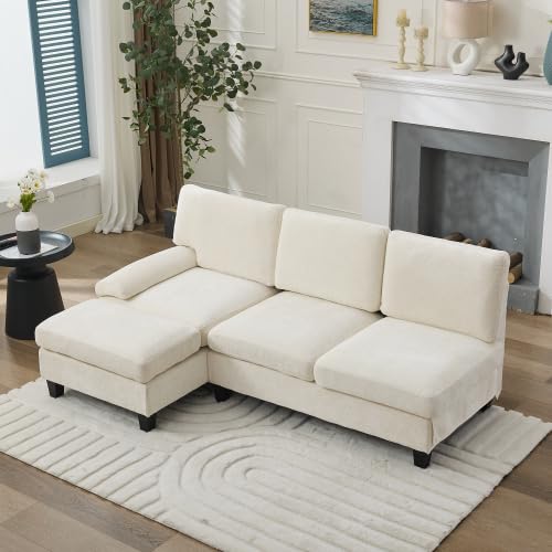 STAPERFO Ecksofa mit Schlaffunktion – L-förmiges 3-Sitzer Sofa, kleines Polstersofa für Wohnzimmer, kompakte Couch 194x118x81 cm mit Stabiler Polsterung – Beige