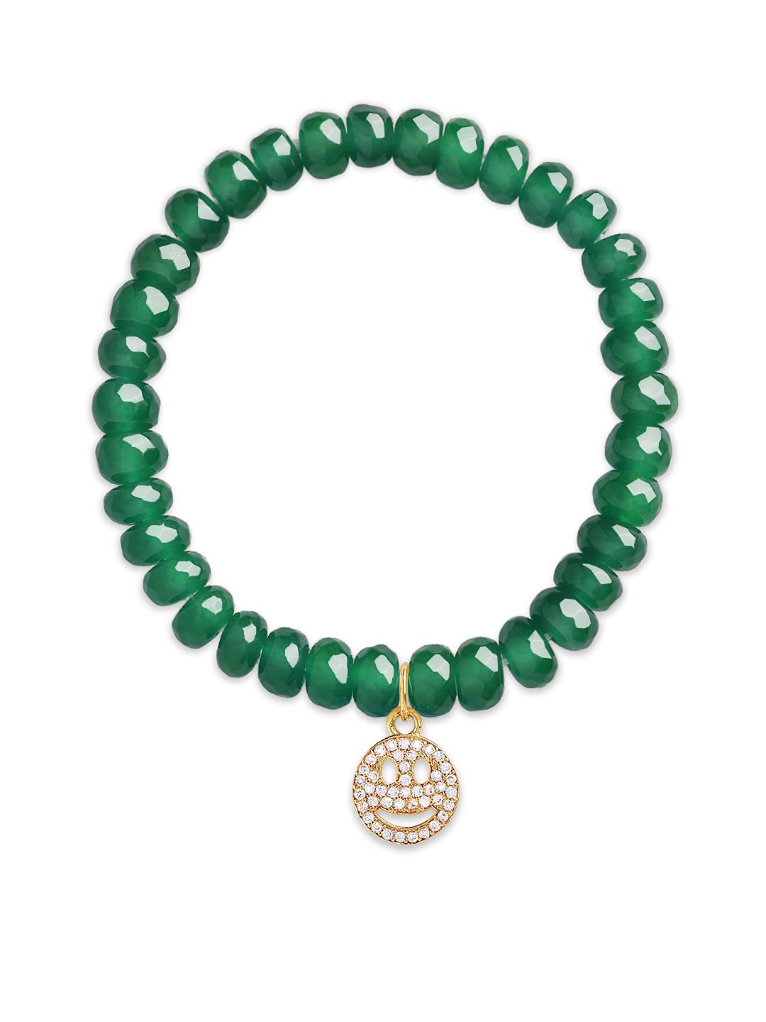 MINUTIAE Smiley Charm Stretch Cord Bracelet With Natural Green Gemstones| Gold Charm Polish for Girls and Women (B09DD147WR) Amazon Price History, Amazon Price Tracker