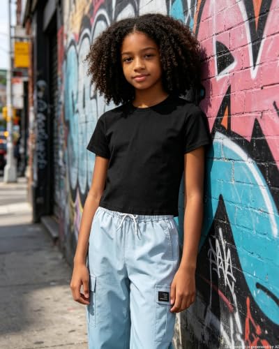 Image of Betusline Girls Fall Winter Clothing Sets, Long Sleeve Crop Top & Cargo Jogger Pants 2 Piece Outfit Sets,4T-14Y