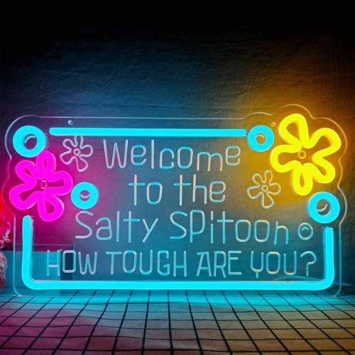 Image of Welcome to The Salty Spittoon Neon Sign for Wall Decor Ocean Neon Sign Dimmable USB Ocean Night Light for Game Room Bedroom Birthday Wedding Party Gifts