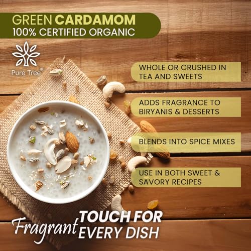 Image of Pure Tree Certified Organic Elaichi | 40 g | Glass Jar | Organic Green Cardamom Whole Spices Hari Chhoti Elaichi Seeds Unique Aroma & Pleasant Flavour