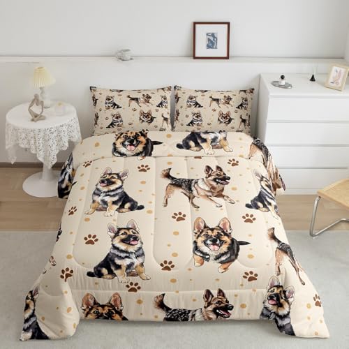 Manfei Cute German Shepherd Dog Kids Comforter Set Twin