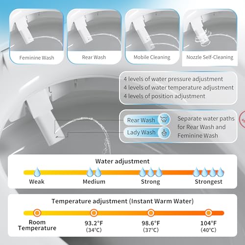 Inodoro Inteligente sin Tanque con Bidé Incorporado, Una Pieza, Descarga Automática, Asiento Calefaccionado, Agua Tibia y Secado, Temperatura Ajustable, Control Remoto y Sensor de Pie, Blanco miniatura 6