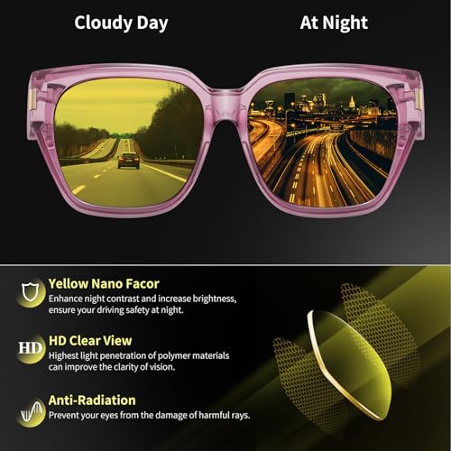 Image of HAOLOTA Night Vision Driving Glasses Fit Over Glasses | Anti Glare Night Glasses, Over Glasses Style, Tac Lens Nano Coating, Trendy Square, Lightweight and Flexible, Driving
