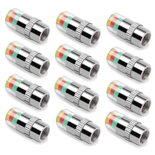 LANCESKEY 12pcs Tire Pressure Caps, Easy to Read 3 Color
