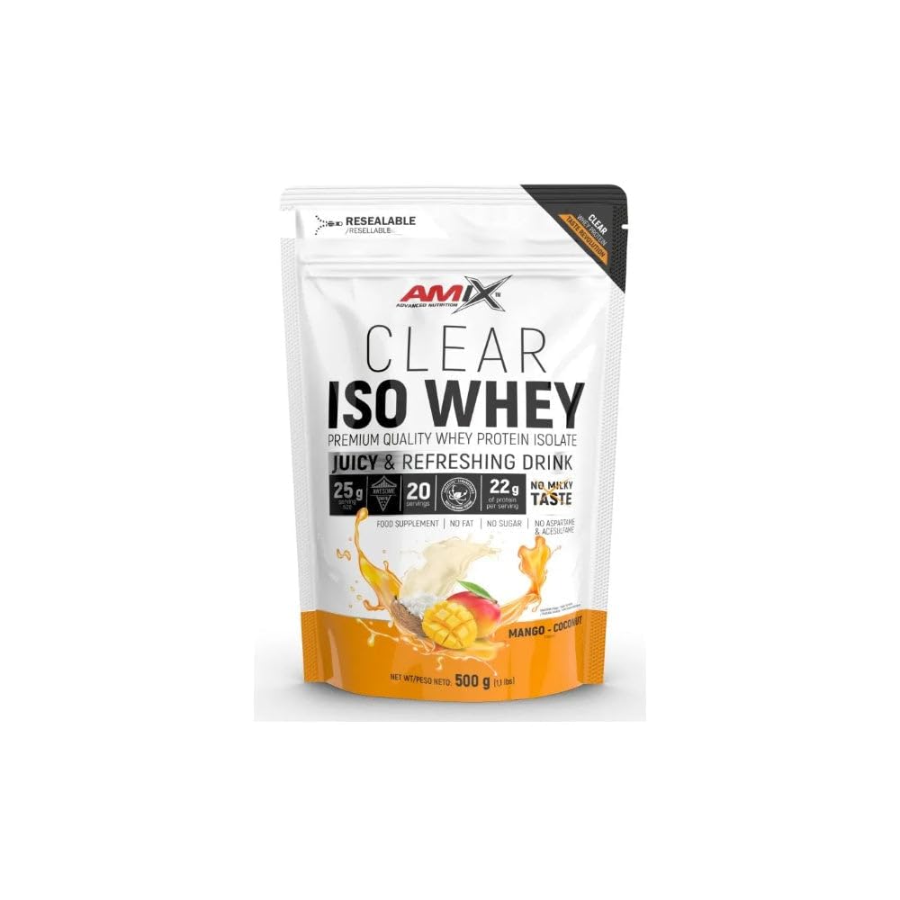 Amix Clear Iso Whey Protein 500 Gr - Aisaldo de Proteína de Suero Cristalina, Sabores Refrescantes / Promueve el aumento y mantenimiento de la masa muscular + Fácil Disolución Sabor Lima-Limón