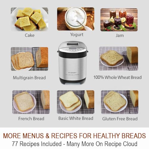 KITCHENARM 29-in-1 SMART Bread Machine with Gluten Free Setting 2LB 1.5LB 1LB Bread Maker Machine with Homemade Cycle - Stainless Steel Breadmaker with Recipes Whole Wheat Bread Making Machine image 6