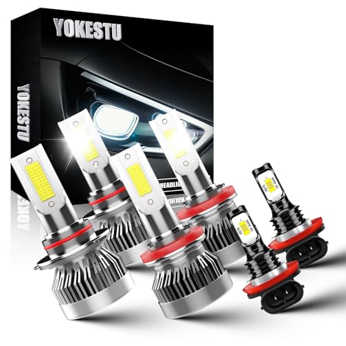 YOKESTU Fit For GMC Terrain 2010 2011 2012 2013 2014 2015 2016 2017 2018 High Low Beam and Fog Light Bulbs Kit, 6500K White Light, 600% Brightness, Plug n Play, Pack of 6