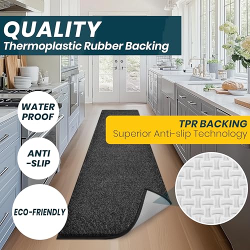 Image of Washable Kitchen Rug 24 inch x 82 inch / 60cm x 210cm, Non Slip Kitchen Mat for Floor, Absorbent Indoor Entryway Runner Rug for Hallway, Laundry, Bathroom, Bedroom (Roll Packing)