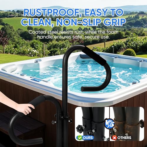 Hot Tub Handrail, 38-62'' Adjustable Spa Handrail with 360° Rotating Dual Handles, Two Way Safety Grab Rail for Hot Tub Steps & Stairs, Entry & Exit Assist, Slip-in Base, Rust-Proof Carbon Steel by YeeJinHong - Image 5