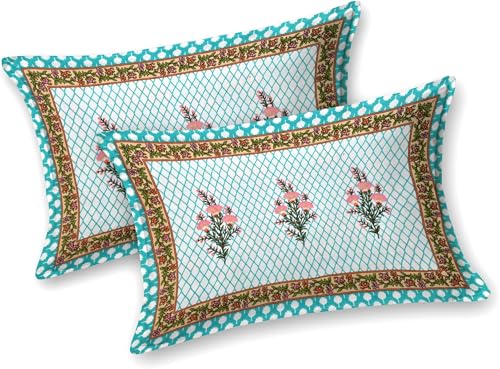 Image of Bedsheet for Double Bed King Size | Jaipuri Rajasthani Cotton Bed Sheet | 1 King Size bedsheet with Pillow Cover | 240 TC Jaipuri Prints Flat Double Bed Bedsheet Cotton King Size