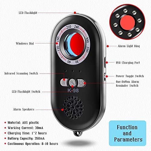 CaGuan Anti-Spy Hidden Camera Detector Infrared Portable Safesound Personal Alarm 3-in-1 Functionality Defense