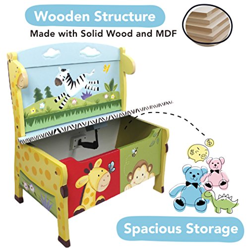 Fantasy Fields - Sunny Safari Animals Thematic Kids Storage Bench | Imagination Inspiring Hand Crafted & Hand Painted Details Non-Toxic, Lead Free Water-based Paint