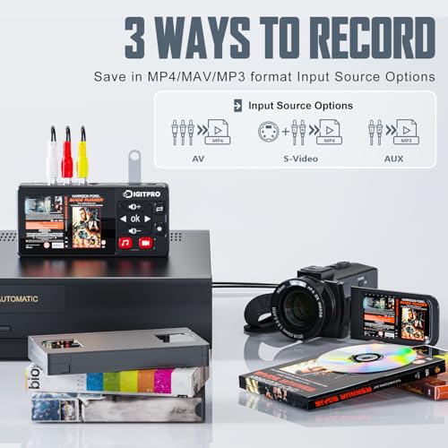 VHS to Digital Converter 2.0, HD Video to Digital Converter Recorder with Remote, Convert Record Analog Video Audio from VHS/VCR, DVR/DVD/Hi8/Mini DV/Camcorder/Gaming Consoles(Tapes Players Needed)