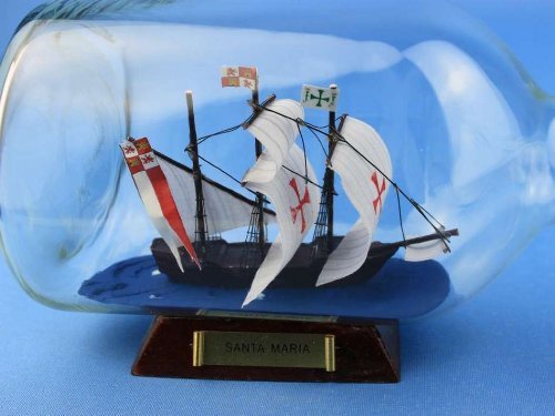 Hampton Nautical Santa Maria Ship In A Bottle, 9" , Brown #TOP1