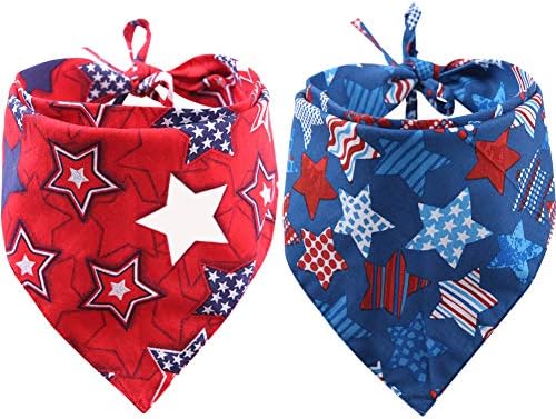 2 Pack American Flag Dog Bandana USA Triangle Bibs Scarf Reversible Accessories for Dogs Pets Cat Large