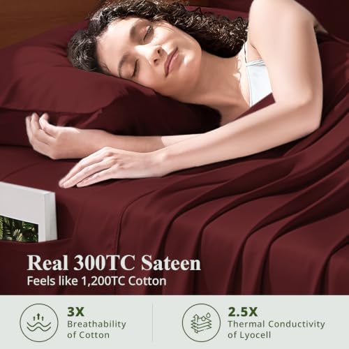 Image of King Size Sheet Set, Viscose Bamboo Sheets for Bed Set 4pcs, 100% Viscose Derived from Bamboo, Hotel Luxury Silky & Cooling for Hot Sleepers, Deep Pocket Up to 17 inch, Burgundy