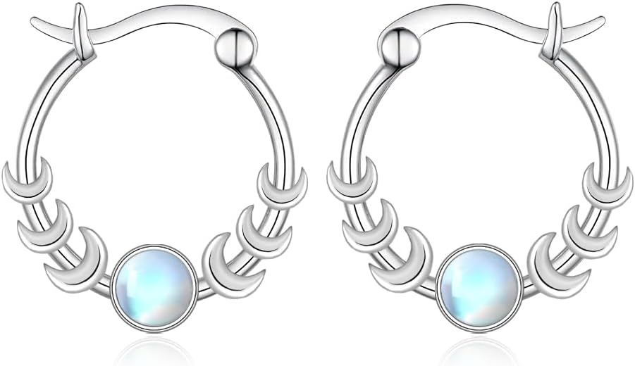 Triple Moon Goddess Earrings 925 Sterling Silver Moonstone Earrings for Women Pagan Wiccan Jewelry Gifts for Women