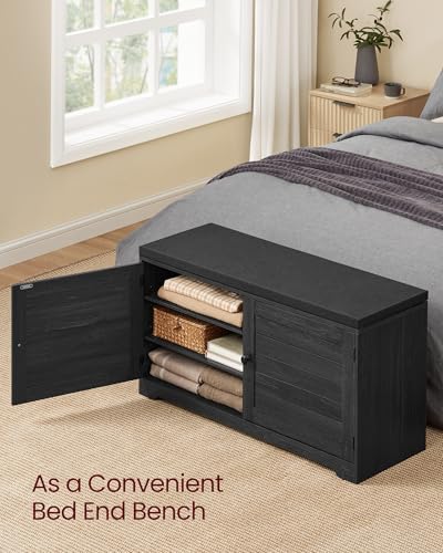 Image of VASAGLE Shoe Storage Bench with Cushion, 3-Tier Entryway Bench with Padded Seat, Doors, Adjustable Shelves, 14 x 39.8 x 20.7 Inches, for Hallway, Bedroom, Charcoal Gray and Ink Black ULSB044B01