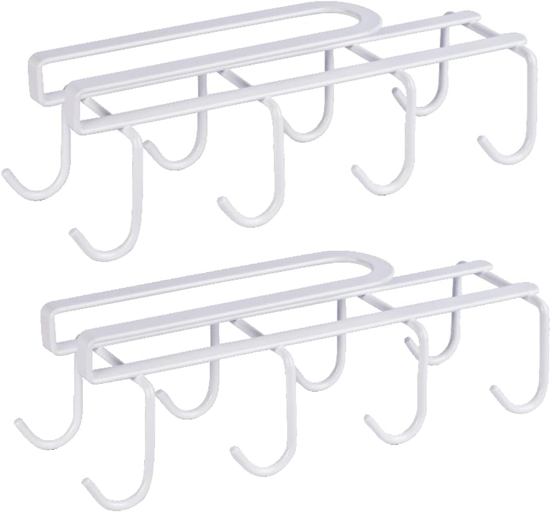 WODSTA Mug Holder 2PCS Under Shelf Mug Holder White with 8 Hooks Under