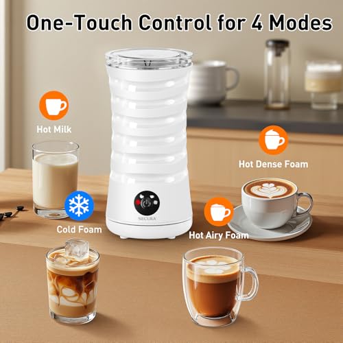 Image of Secura Electric Milk Frother, Automatic Milk Steamer, 4-IN-1 Hot & Cold Foam Maker-8.4oz /240ml Milk Warmer for Latte, Cappuccinos, Macchiato with Silicone Spatula, Silent Operation & Shut-off