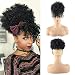 CHOOH Afro High Puff Hair Bun Ponytail Drawstring With Bangs Synthetic Short Kinkys Curly Pineapple Pony Tail Clip in on Wrap Updo Hair Extensions for African American Women (1B)