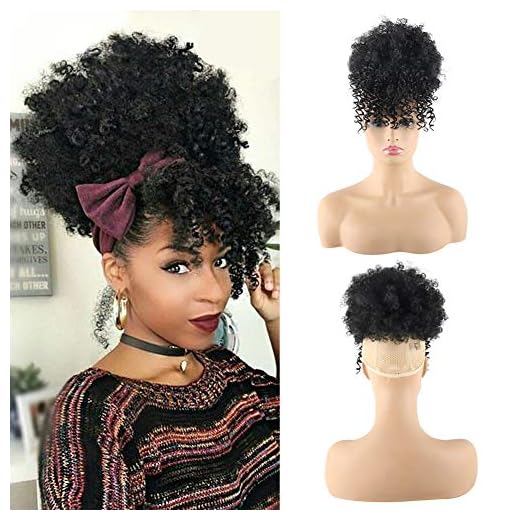 CINHOO Curly Ponytail Wigs for Black Women Hair Balls for Girls Natural Hair Wig Afro High Puff Bun Hair Pieces for Women Synthetic Drawstring Ponytail Extension for Black Women Pontail with Bangs