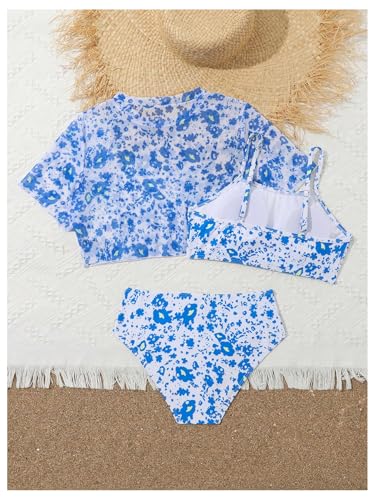 Milumia Girl's 3 Piece Bikini Set All Over Spaghetti Strap Swimsuit with Cover Up2