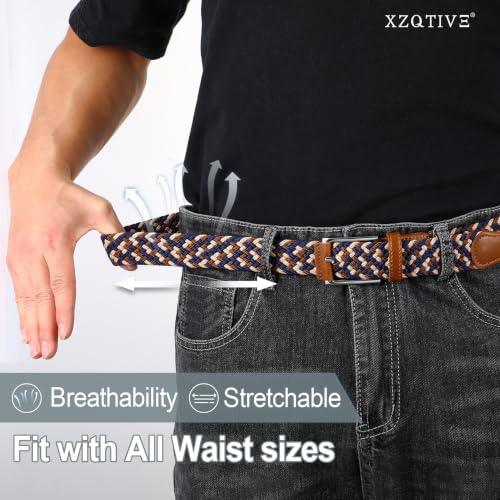 Image of XZQTIVE Braided Stretch Belt Mens Gift Elastic Woven Belt for Golf Casual Pants Shirts Jeans