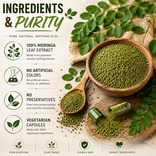 Image of SPYFOOD Organic India Moringa Extract Capsules - 120 Veg Caps, Essential Nutrition Superfood, Helps Naturally Boost Energy Level, Improves Stamina, Rich In Vitamins & Minerals, GMP & NPOP Certified Organic