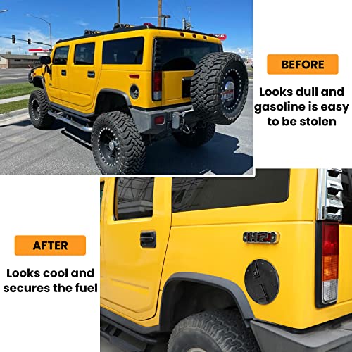 Sunluway Black Fuel Door Locking Billet Aluminum Gas Tank Cap Cover Fit For Hummer H2 2003-2009 #TOP4