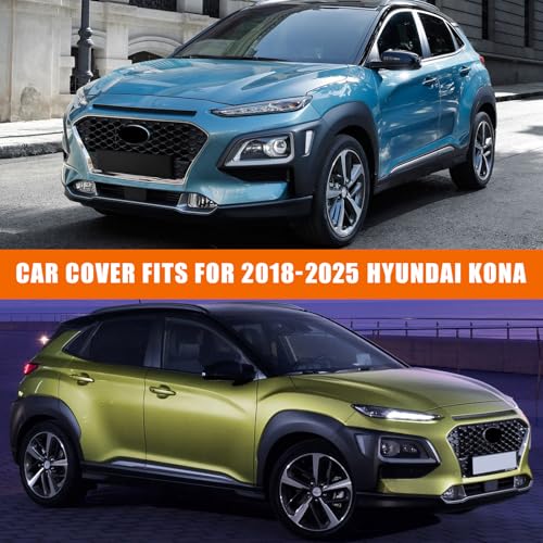 Image of Waterproof Car Covers Replace for 2018-2025 Hyundai Kona, 6 Layers Silver All Weather Custom-fit Car Cover with Zipper Door & Windproof Bands for Snow Rain Dust Hail Protection