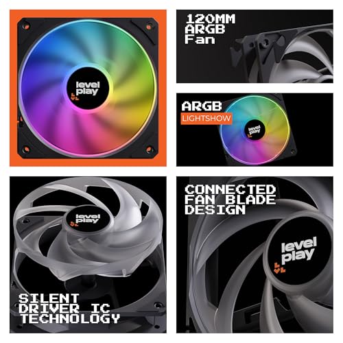 Image of Levelplay Combat Fan CF120 - 120mm ARGB Gen 2 Fan (3-Pin ARGB, 4-Pin PWM) with Ring-Connected Blades (53 CFM, 1.7 mmH2O), Quiet Performance 0-26 dBA, 0-1800 RPM ±10% - Black