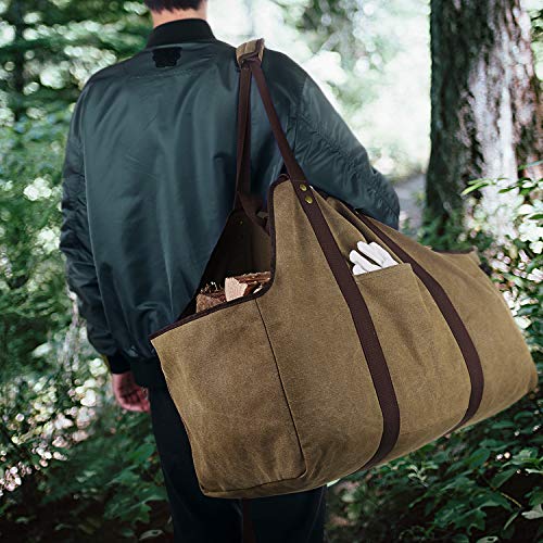 Bonthee Extra Large Waterproof Firewood Log Carrier Canvas Firewood Holder Indoor With Shoulder Strap And Top Handles Contained Weight-Relief Pad For Easy Carry #TOP6