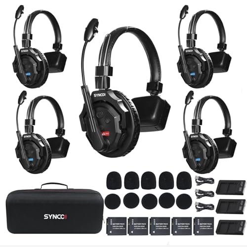 SYNCO XTALK X5 Wireless Headset Intercom System 2.4GHz Full Duplex 400 Meter Noise Cancellation Communication System for 5 Persons Live Streaming Movie Shoot Team Communication