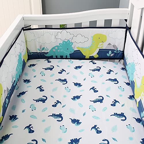 4Pcs Breathable Baby Crib Bumpers Braided Crib Bumper Pads Padded Crib Liner Crib Side Protector Buffer Pad, Cotton Soft Toddler Crib Bedding Bumper Around Cot Bumper Cushion For Boys Girls (Dinosaur) #TOP3