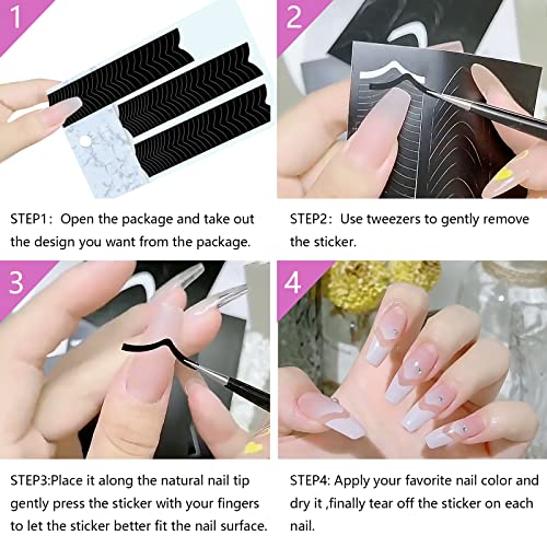 6 Sheets French Manicure Strips French Tip Nail Stickers Guides Tool For Fingers And Toes, Black Self Adhesive Nail Art Stencils Stickers Decal For Edge Auxiliary Diy Nail Tips Decoration #TOP2
