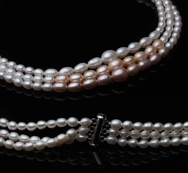 Triple Layer Pearl Choker Necklace, White and Rose Gold Ombre, Statement Collar for Women