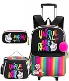🦄Mochila con ruedas niña: mochila principal 42cm x 30cm x 20cm, 22L; bandolera 20cm x 25cm x 16cm, 8L; Estuche para lápices 23 cm.