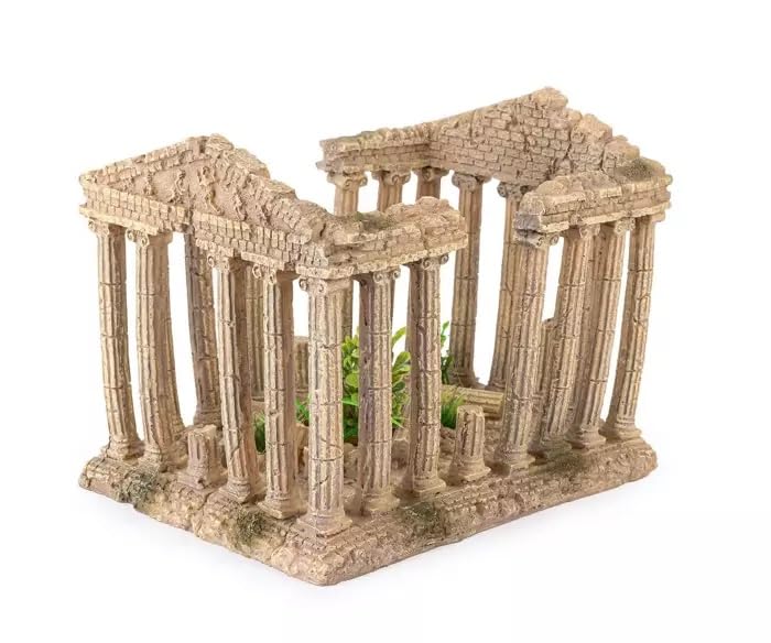 Happet Aquarium-Dekoration Griechische Ruinen Säulen 20cm, Realistischer Tempel im Antiken Stil, Stein-Aquarium-Dekoration Versteck für Fische, Antik Ornament für Süßwasser & Salzwasser Becken