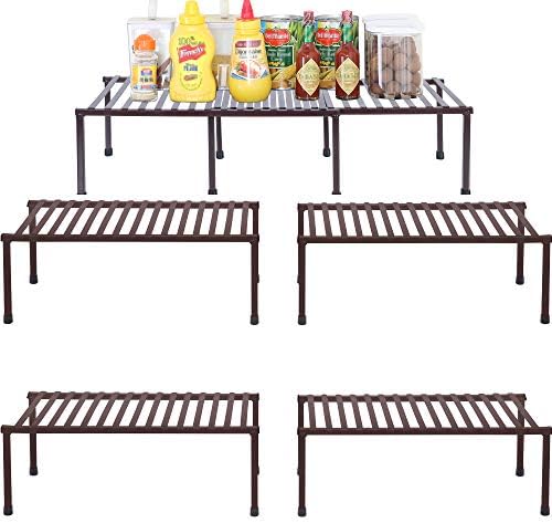 STORAGE MANIAC Set of 4 Kitchen Rack, Expandable Kitchen Storage Rack, Kitchen Shelf Organizer Rack, Adjustable Kitchen Bakers Rack, Kitchen Organization Shelf Rack for Cabinet, Bathroom, Bronze