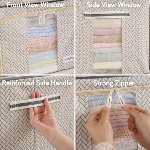 Image of HOKIPO Wardrobe Organizer Storage Box | Foldable Cloth Storage Boxes with Metal Frame & Window | 600D Oxford Fabric | 24L, Pack of 1 Cream Mist (AR-5927-OWHT)