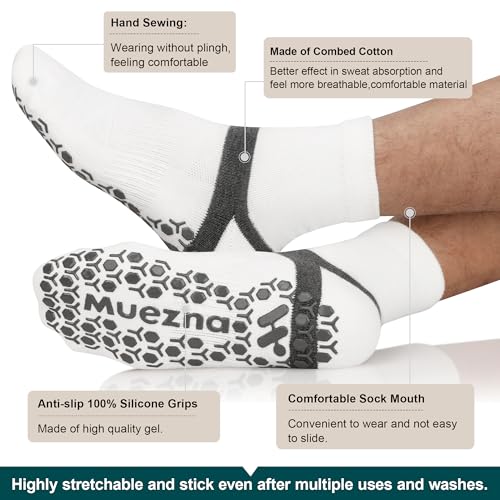 Muezna Men's Non-Slip Yoga Socks, Anti-Skid Pilates, Barre, Bikram Fitness Hospital Slipper Socks with Grips2