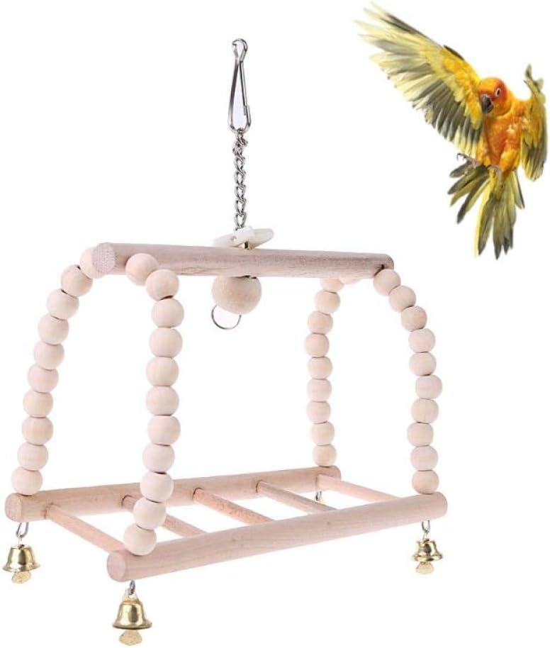 Bird Ladders Funny Climb Ladder Pendant Pet Swing Bridge Natural Wood Parrot Bird Parakeet Hanging Cage Beads Bell 5Pcs
