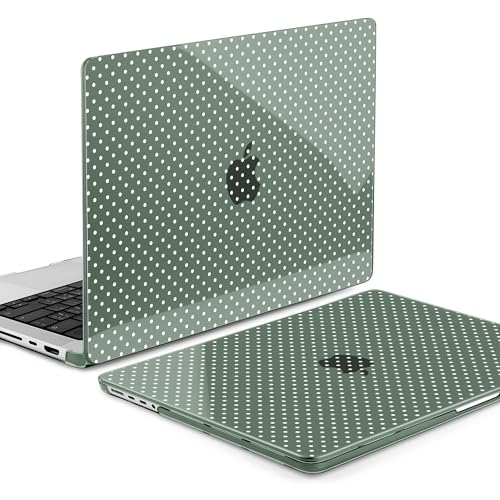 Image of MEEgoodo Case for MacBook Pro 14 inch (M5 /M4 /M3 /M2 /M1) Pro /Max 2026 2025 2024 2023 2021, Case Fit Model A3427 /A3426 /A3434 /A3112 /A3401 /A3185 /A2918 /A2992 /A2779 /A2442, White Polka Dots & Midnight Green