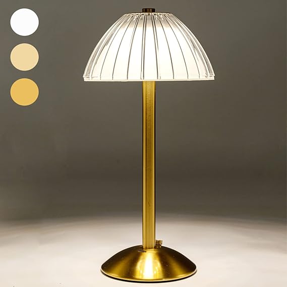 Cordless Table Lamps for Home, Gold 12'' Tall LED Brass Portable