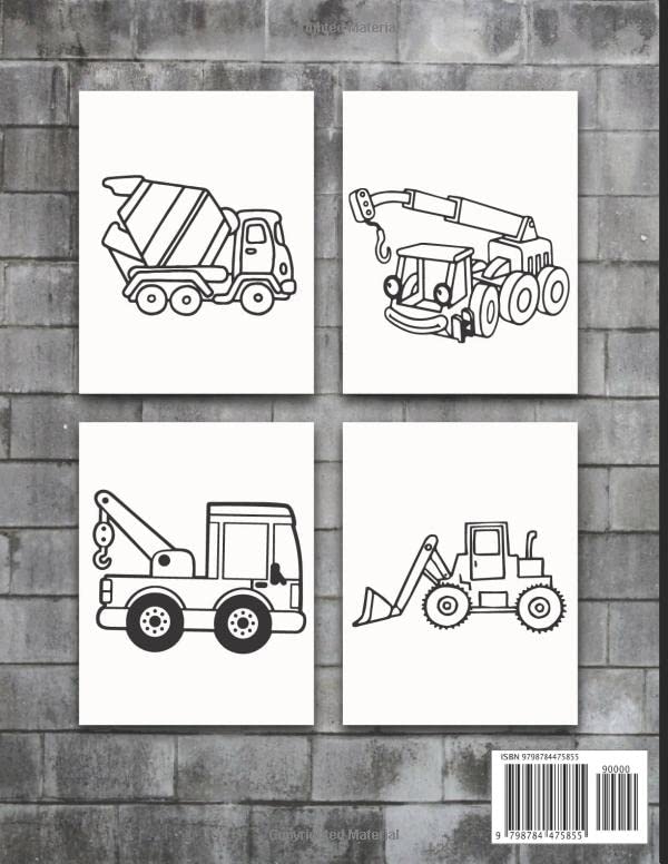 Construction Vehicles Coloring Book for Kids: Easy Coloring Book For Toddlers Any Ages- 40+ Designs of Construction Vehicle Including Excavators, Cranes, Dump Trucks, Cement Trucks And More image 3